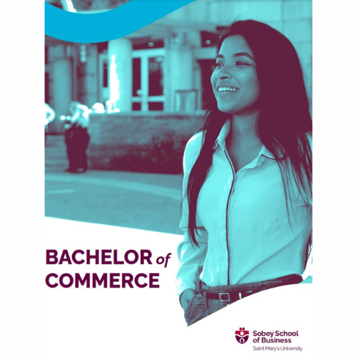 Bachelor of Commerce, a student stands in front of the Sobey building