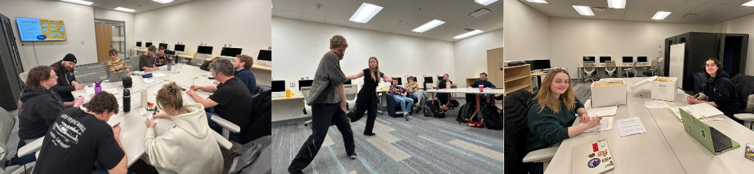Three images showing various groups using the lab space