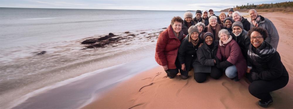 A group of seniors on the beach