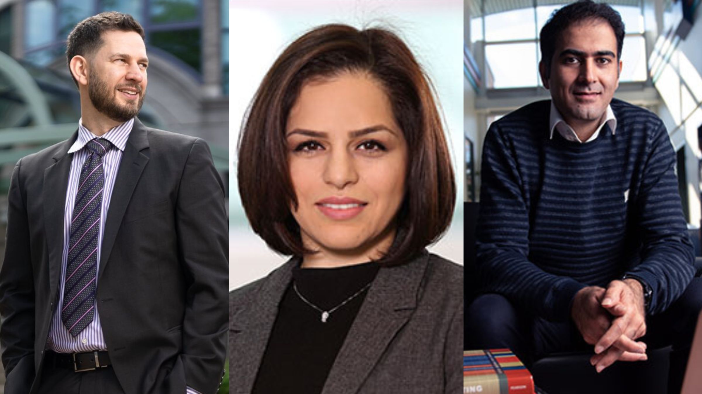 Headshots of three faculty researchers