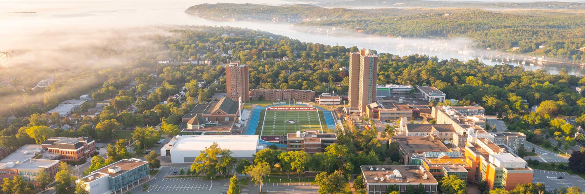 Arial drone shot of campus